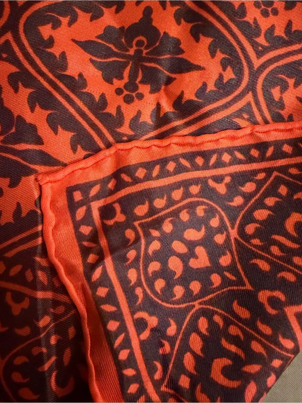 Vintage Baar Beards Japan Silk Scarf 21” Orange Navy Geometric Tile Neckerchief
